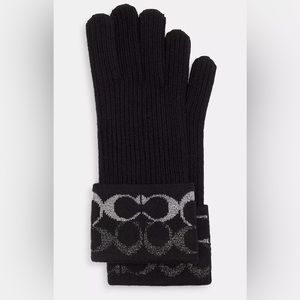 NWT Coach Signature Metallic Black Knit Tech Gloves For Touch Screens